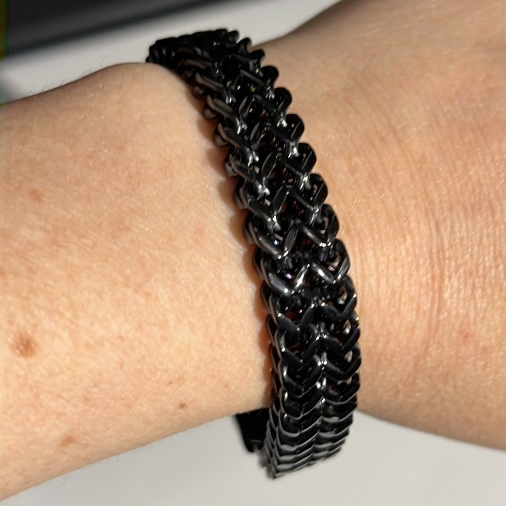 Men’s Black Metal Bracelet with Designed Magnetic Closure